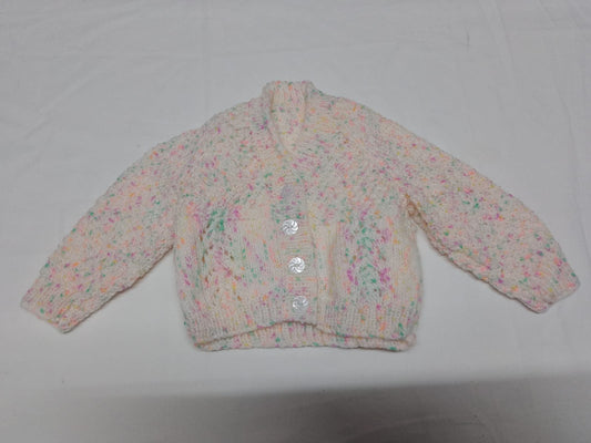 Baby 0-6 months pink, yellow multicoloured hand knitted cardigan