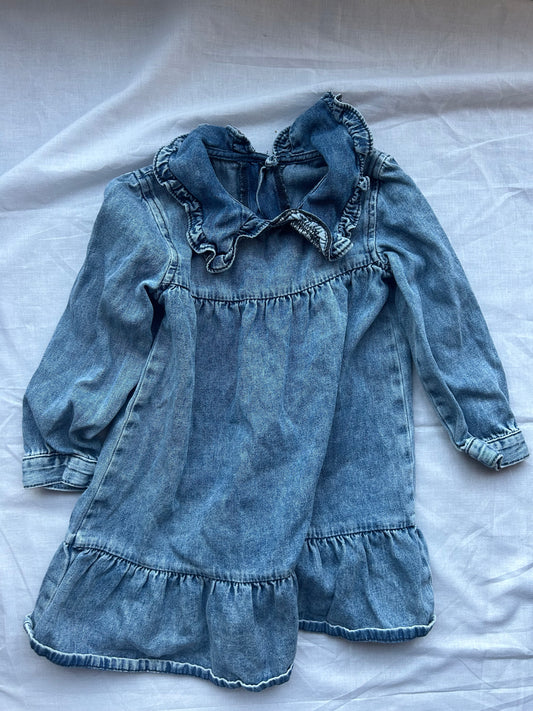 Kids Age 3-4 Blue Denim Dress Collar