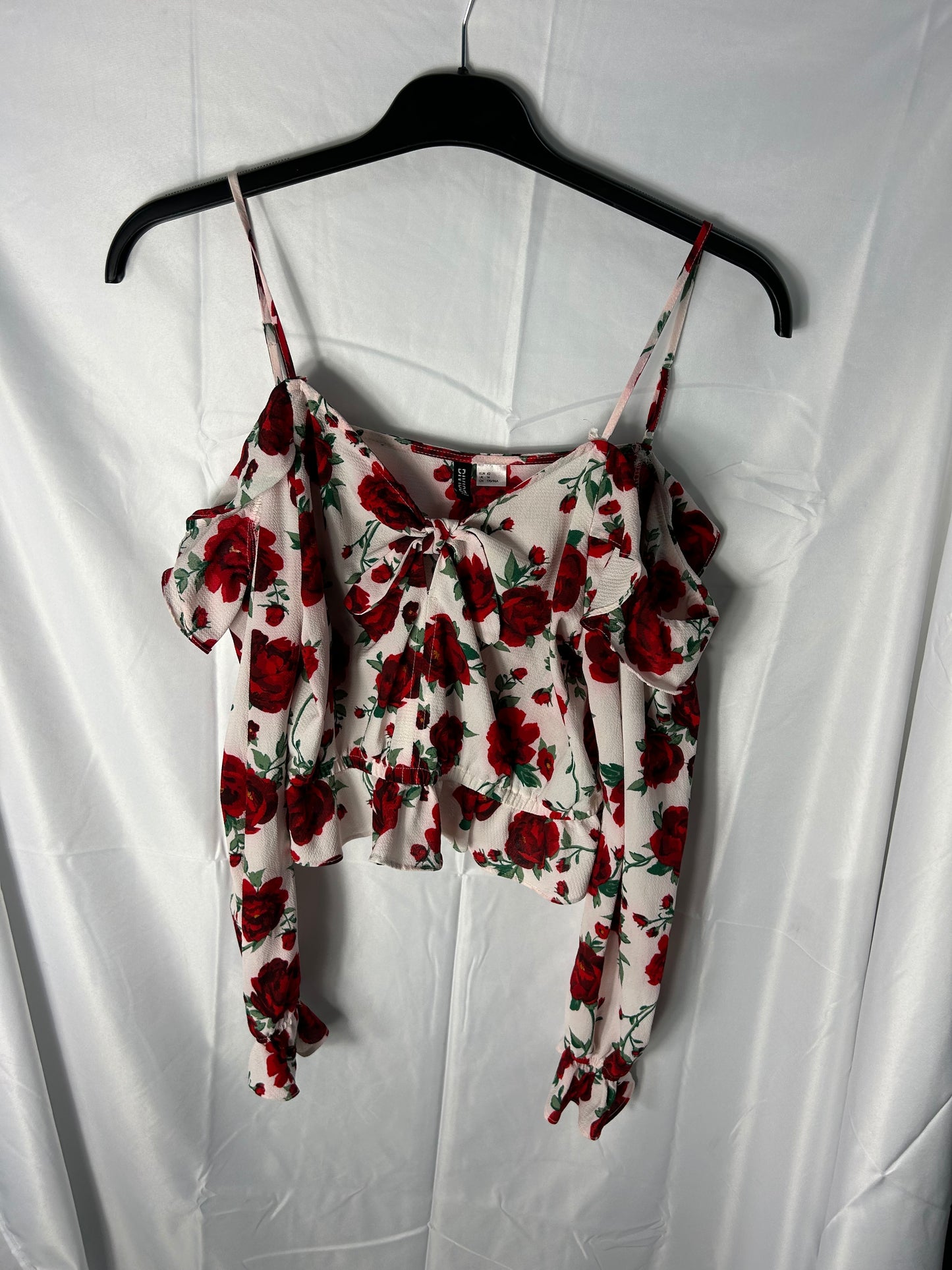 Ladies size 14 - h&m red flower crop top (off the shoulder)