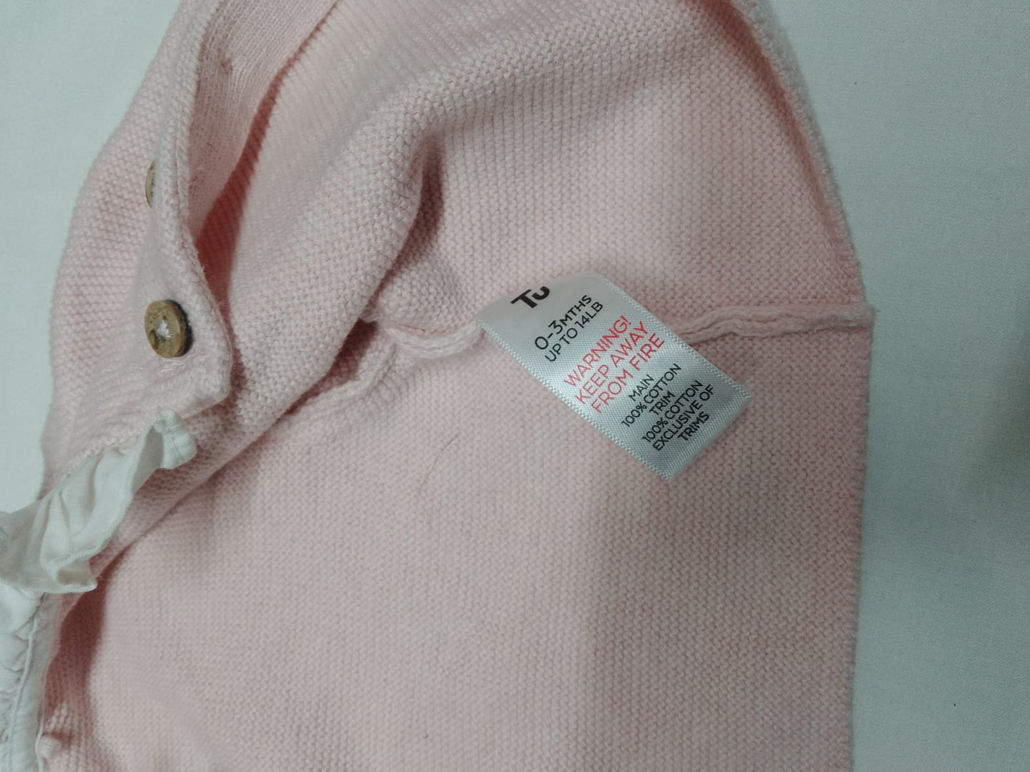 Baby 0-3 months pink frilly, white collar, cardigan