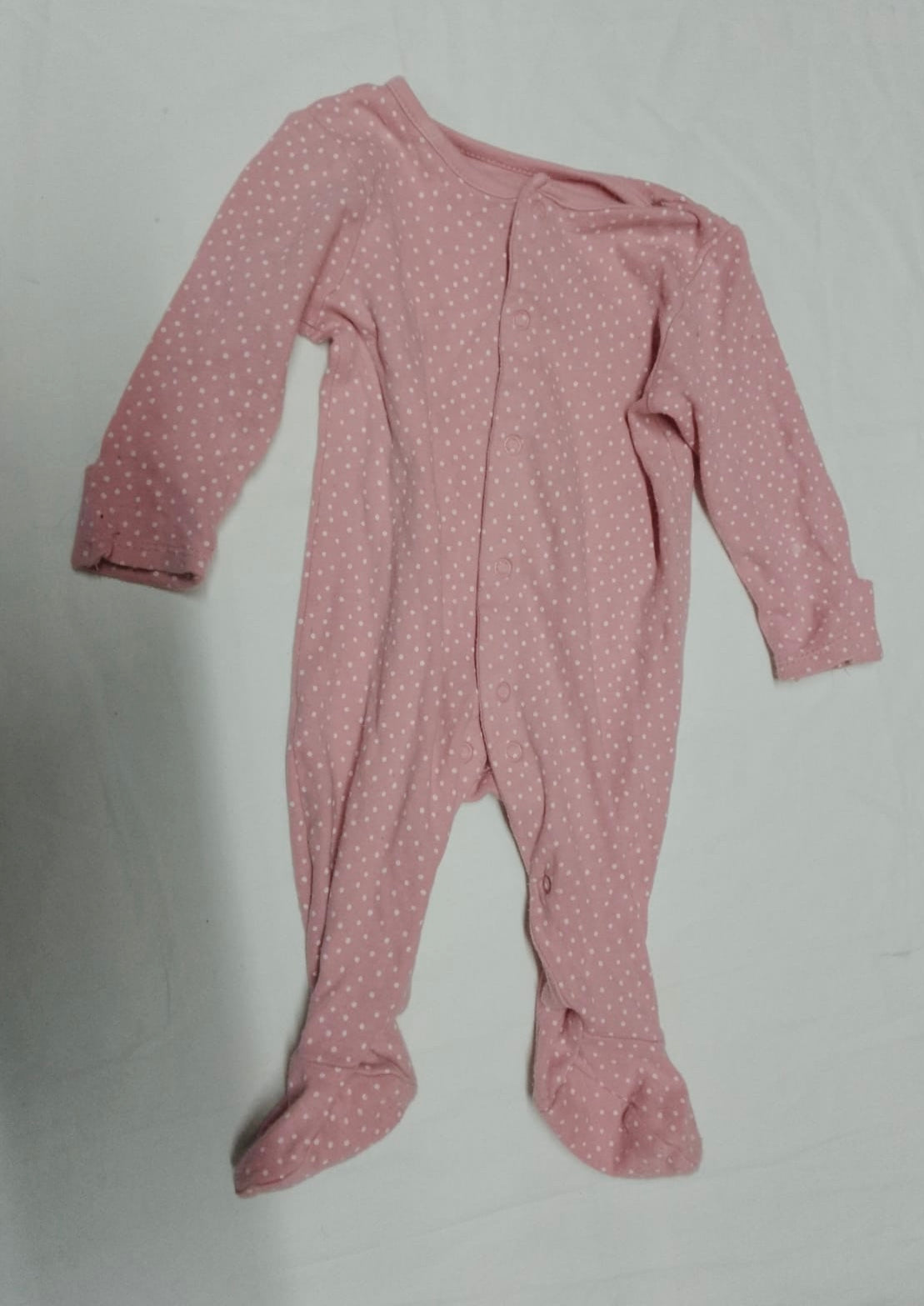 Baby 3-6 months pink white dots baby grow