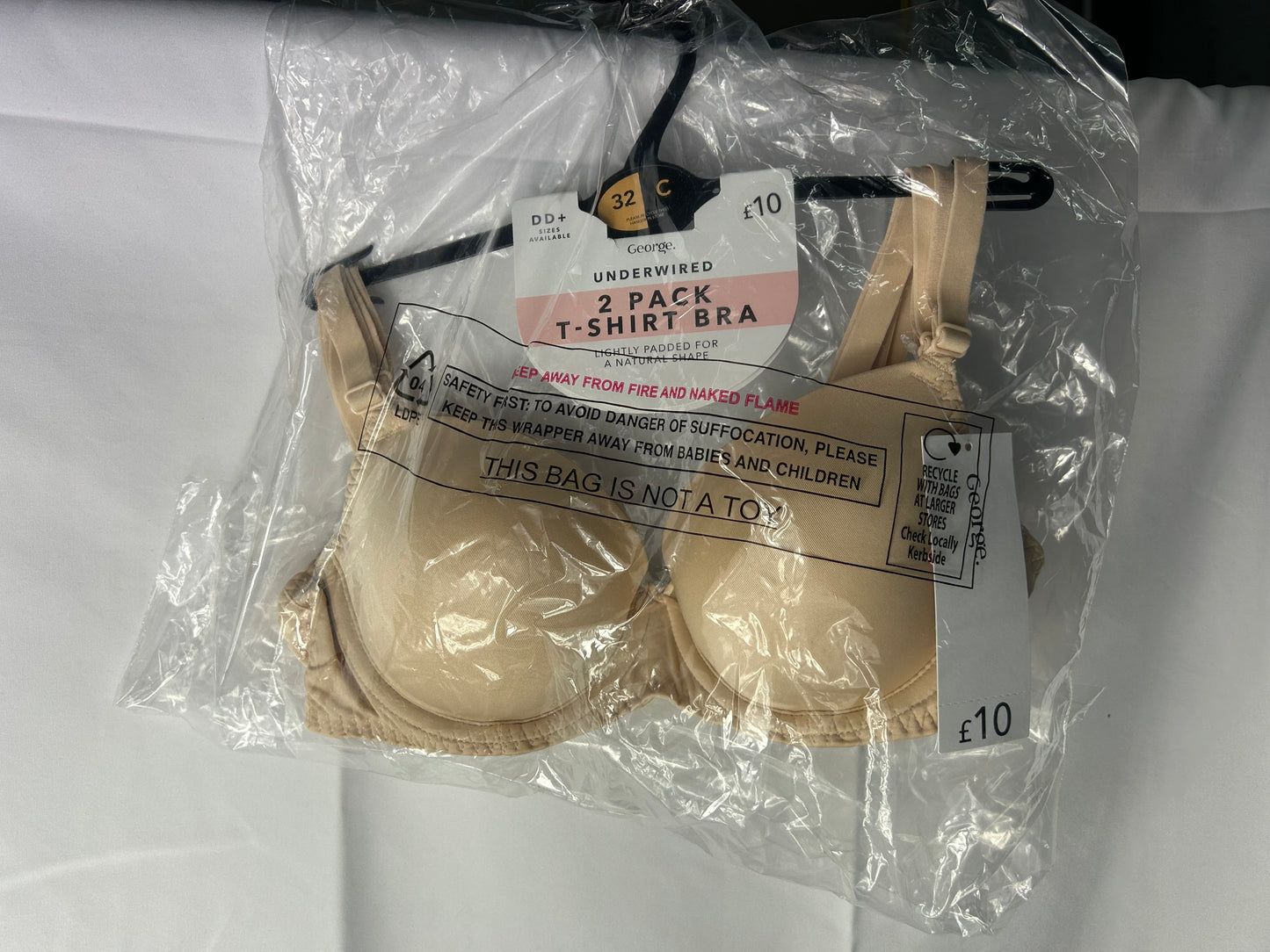 Ladies size 32C- Beige Padded T-Shirt Bra 2 pack - George@Asda