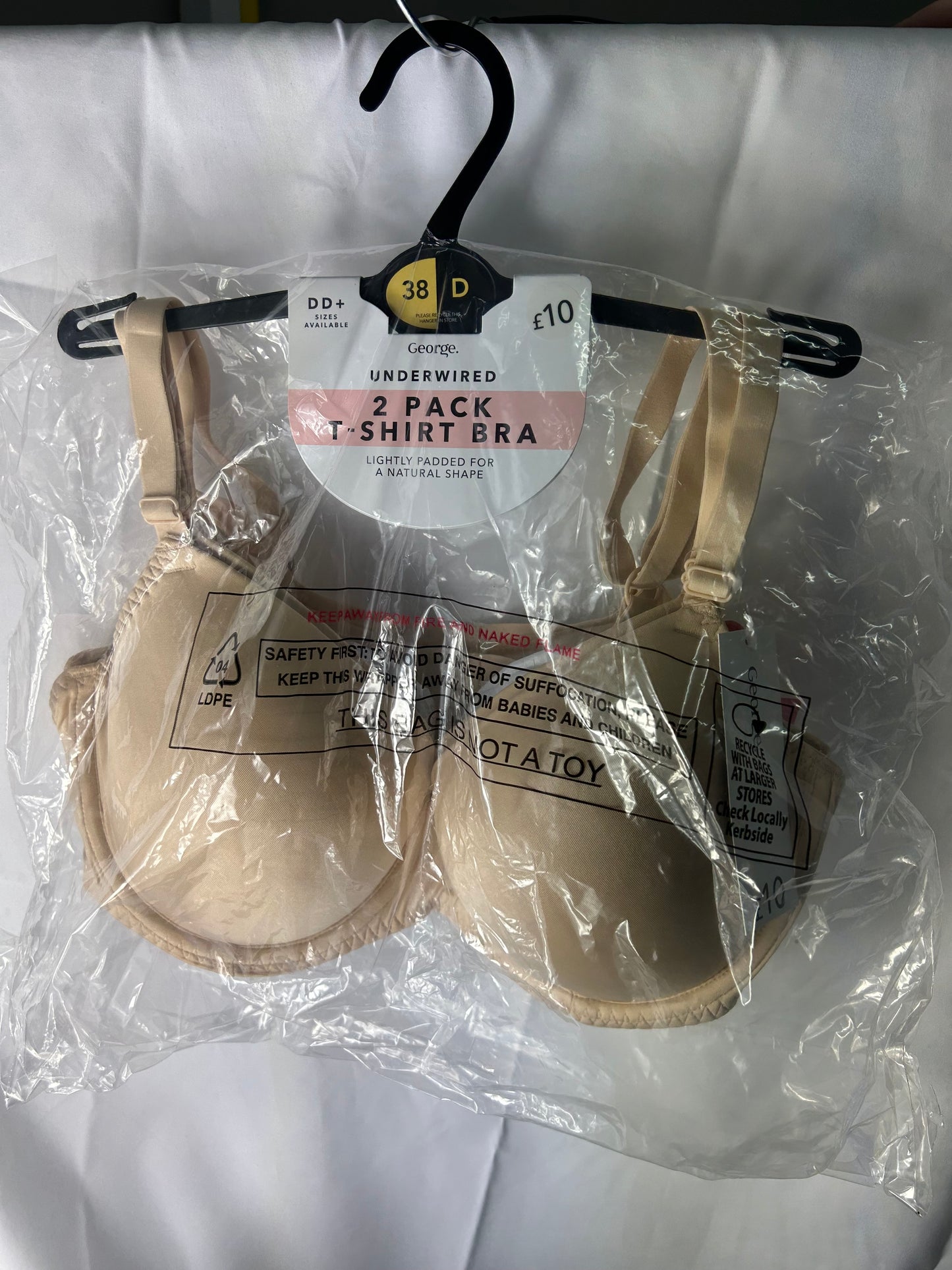 Ladies size 38D - Beige Padded T-Shirt Bra 2 pack - George@Asda