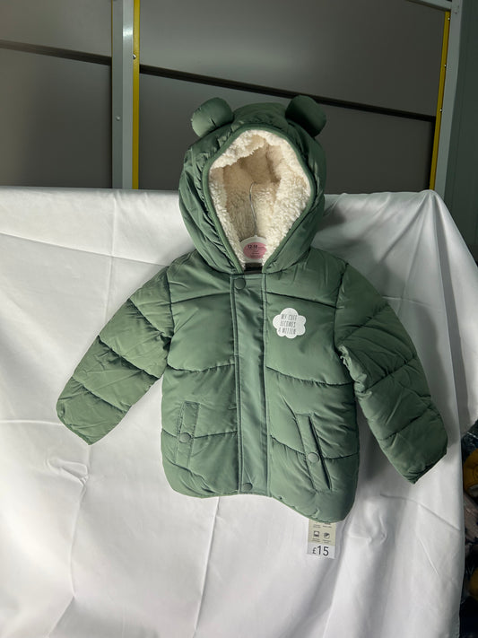 Kids size 12-18 month - green bear ears coat George@Asda