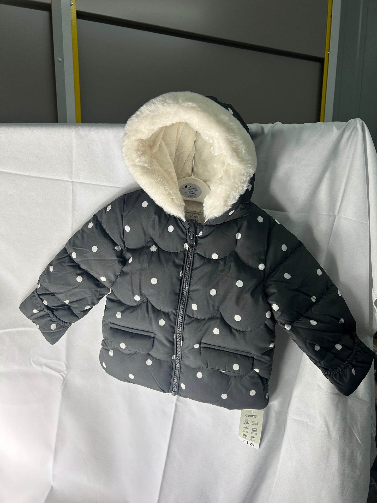 Kids size 6-9 months - polka dot coat George@Asda