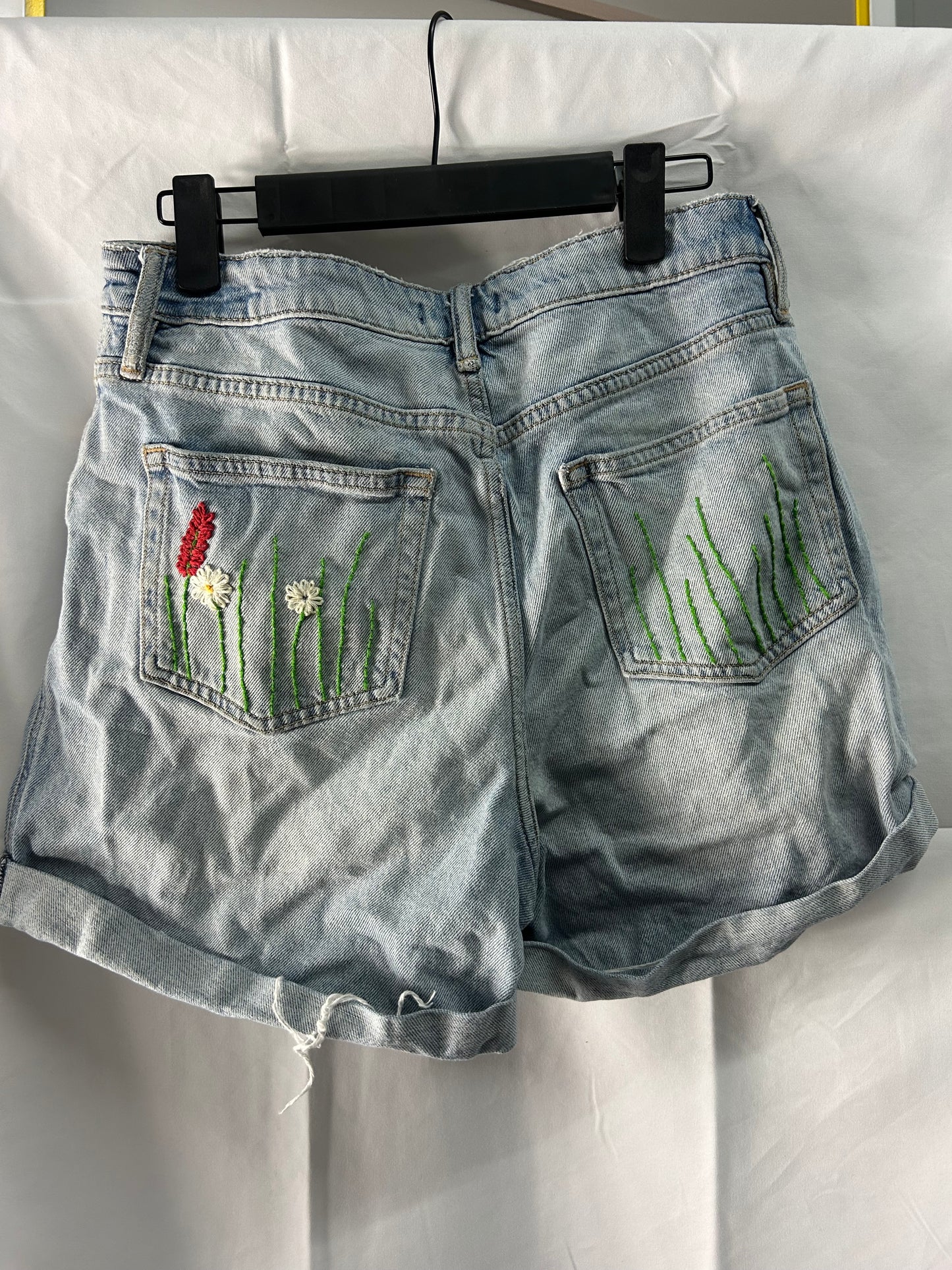 Ladies size 10 - F&F denim blue shorts with embroidered flowers