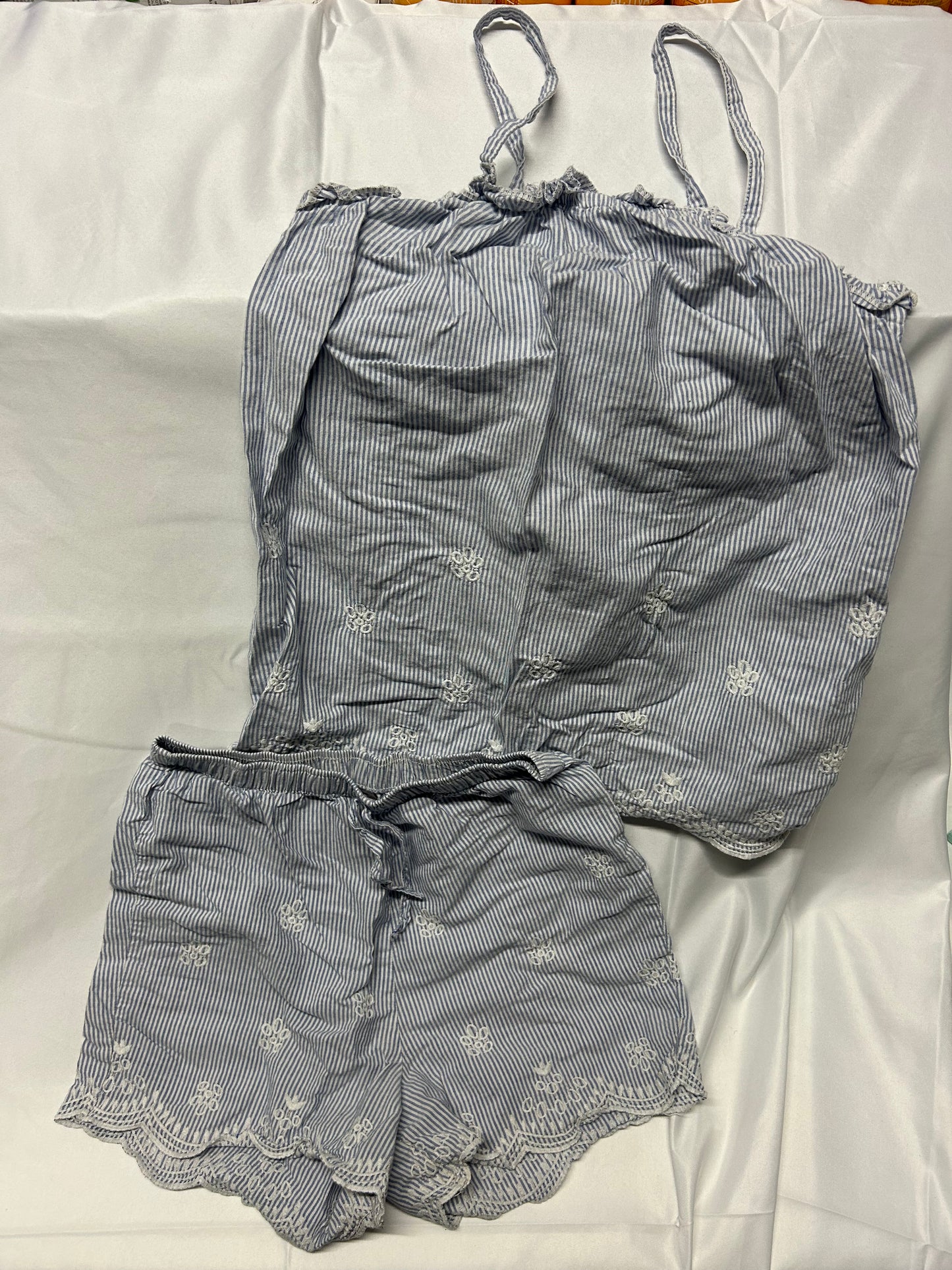 Kids Age 10-11 Blue and White Stripe Summer Pyjamas - vest and shorts