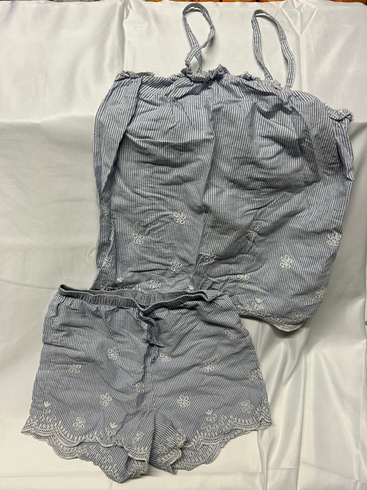 Kids Age 10-11 Blue and White Stripe Summer Pyjamas - vest and shorts