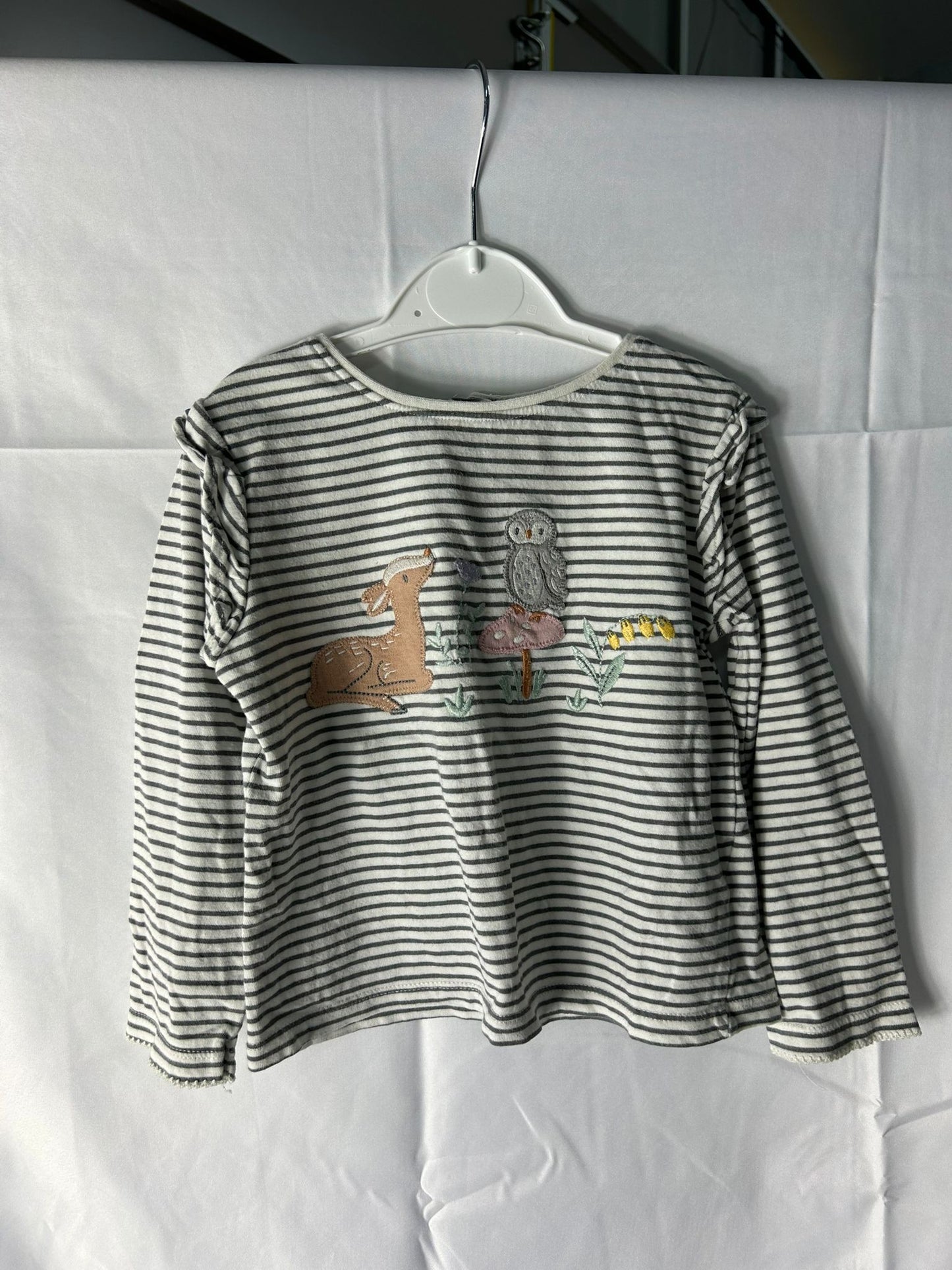 Kids JOHN LEWIS Black White Stripes Deer Owl Top - Age 2-3 Years