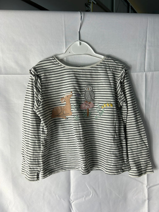 Kids JOHN LEWIS Black White Stripes Deer Owl Top - Age 2-3 Years