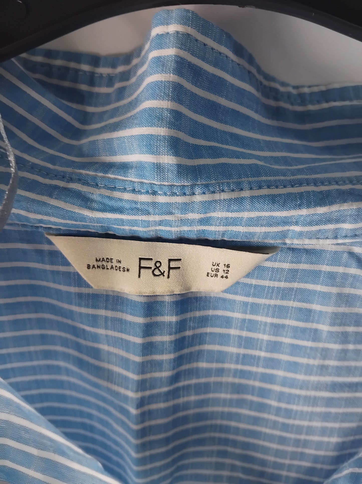 Ladies top F&F blue white stripes shirt dress - Size 16