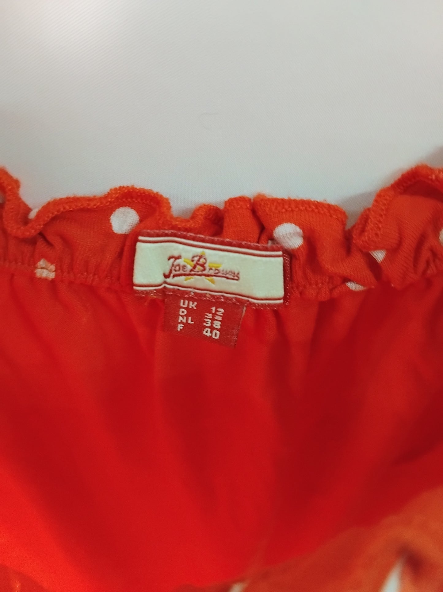 Ladies top - Joe Brown's red white polka dot off shoulder top - Size 12