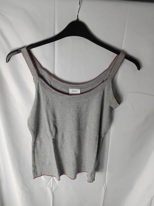 Ladies top - Next Grey vest top pink edged - Size 12