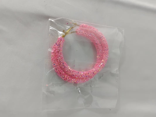 Pink Glitter Hoop Earrings