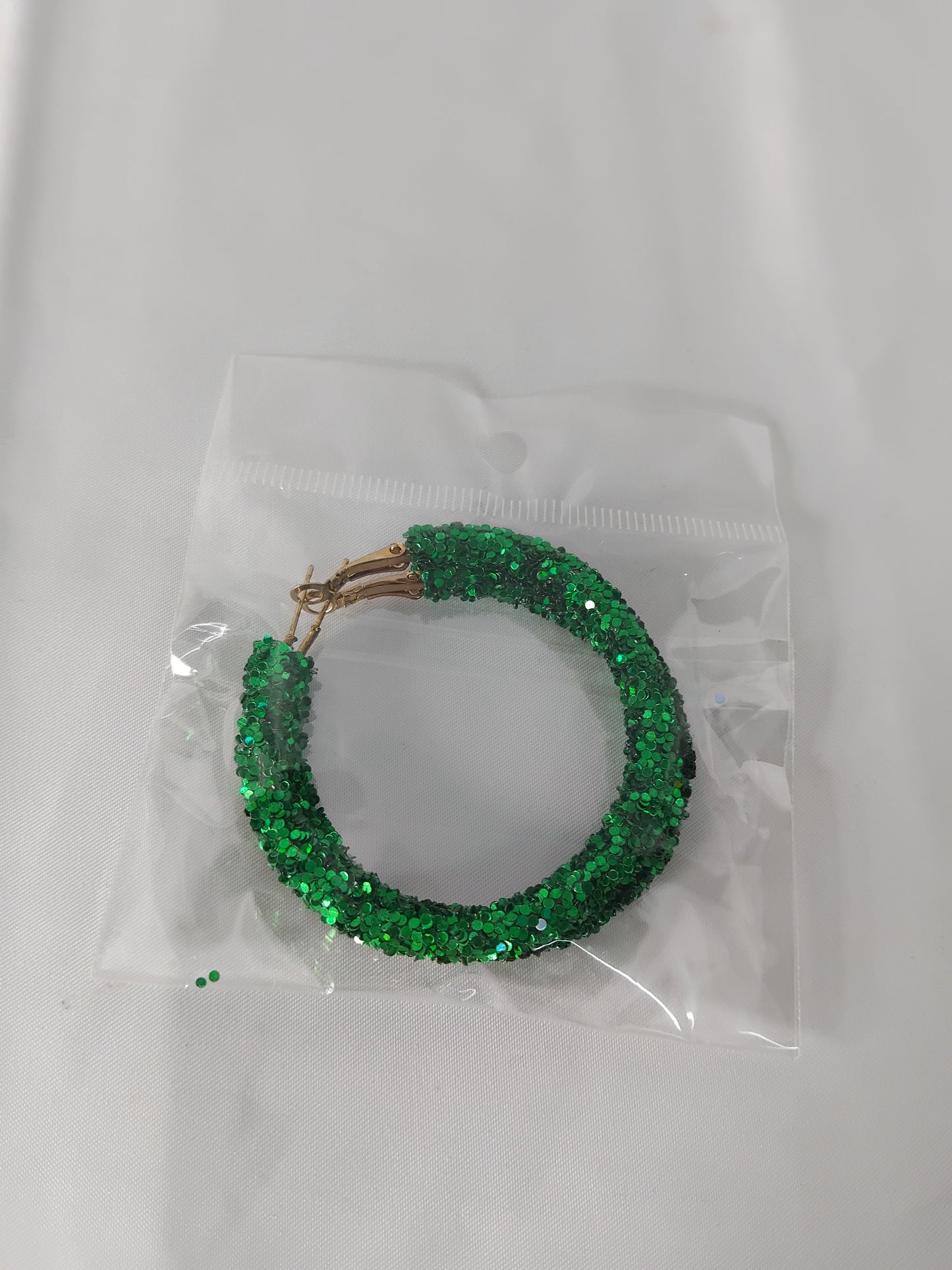 Green Glitter Hoop Earrings