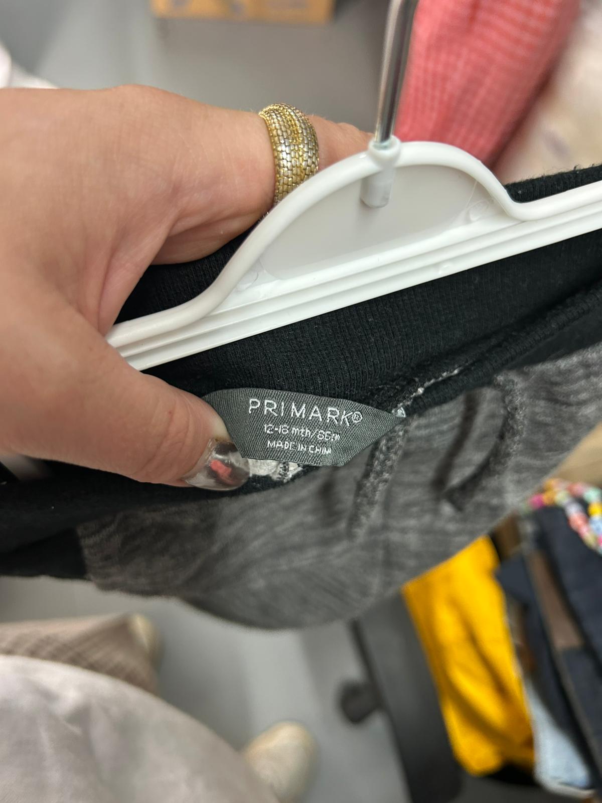 Baby PRIMARK Grey Joggers Black Waistband - Age 12-18 Months