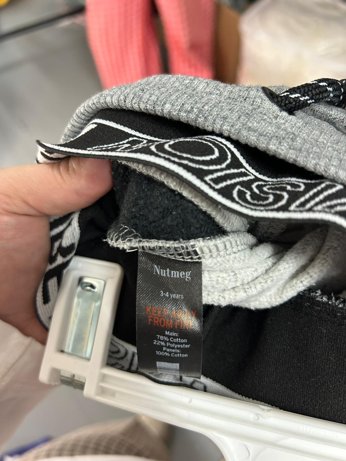 Kids Boys NUTMEG Grey Joggers with Black Waistband  - Age 3-4 Years