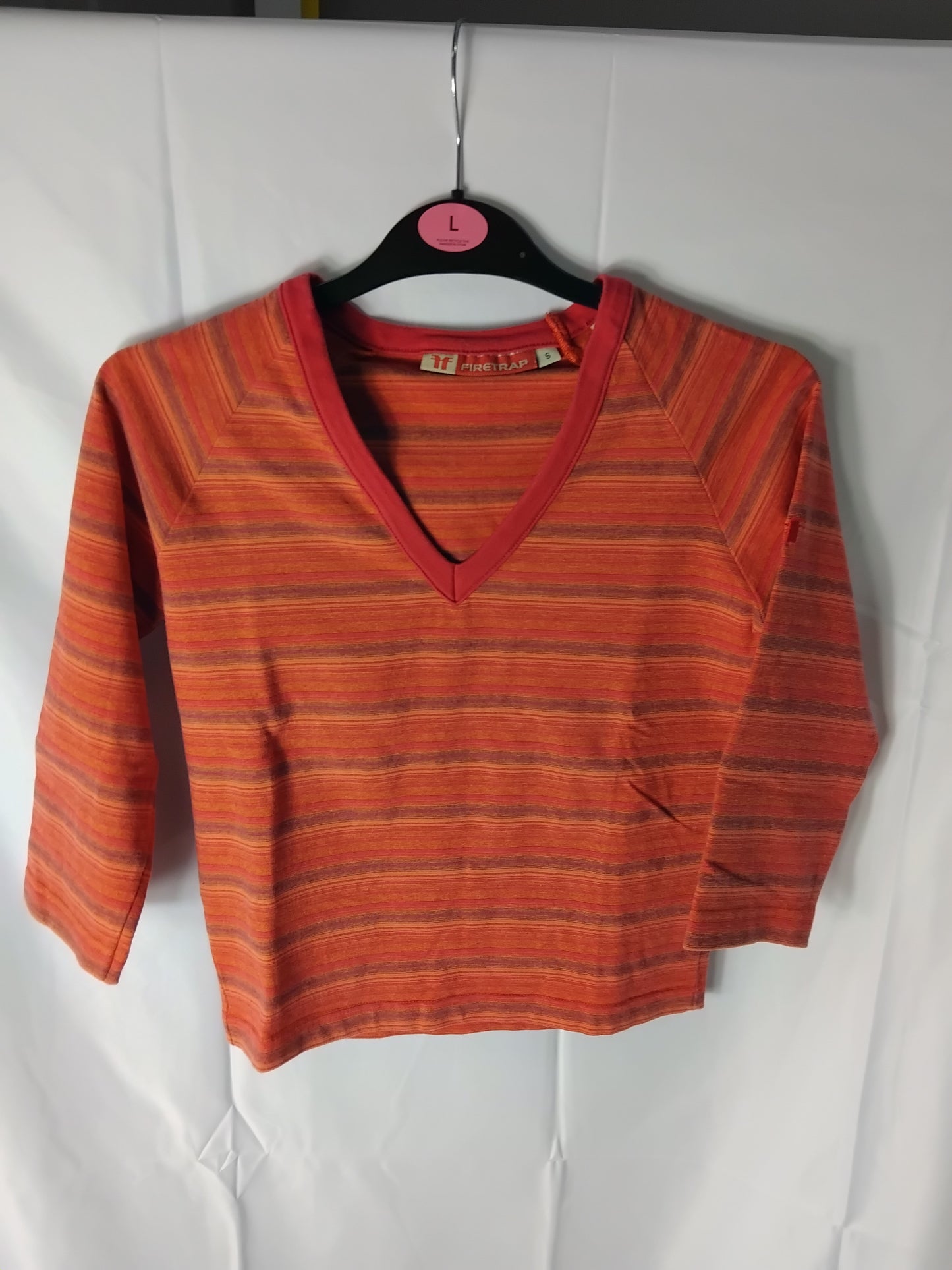 Ladies top - Firetrap orange striped cropped short sleeved top - Size S