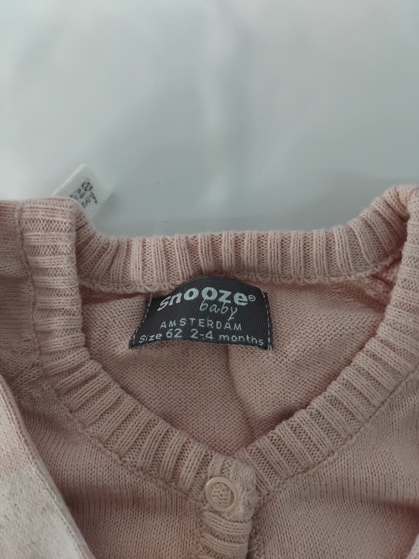 Babies 2-4 months Snooze pink and white cardigan