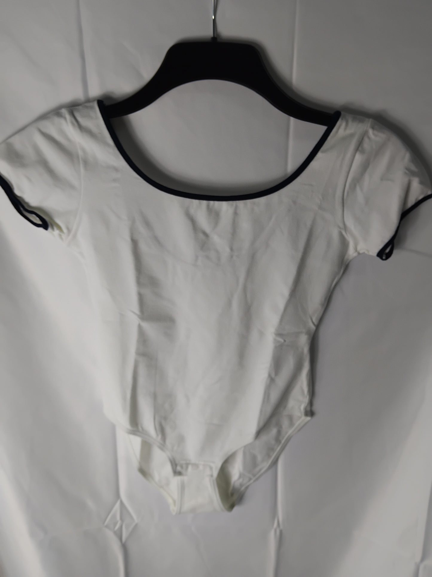 Ladies top - Charles white bodysuit blue lined - Size S