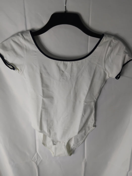 Ladies top - Charles white bodysuit blue lined - Size S