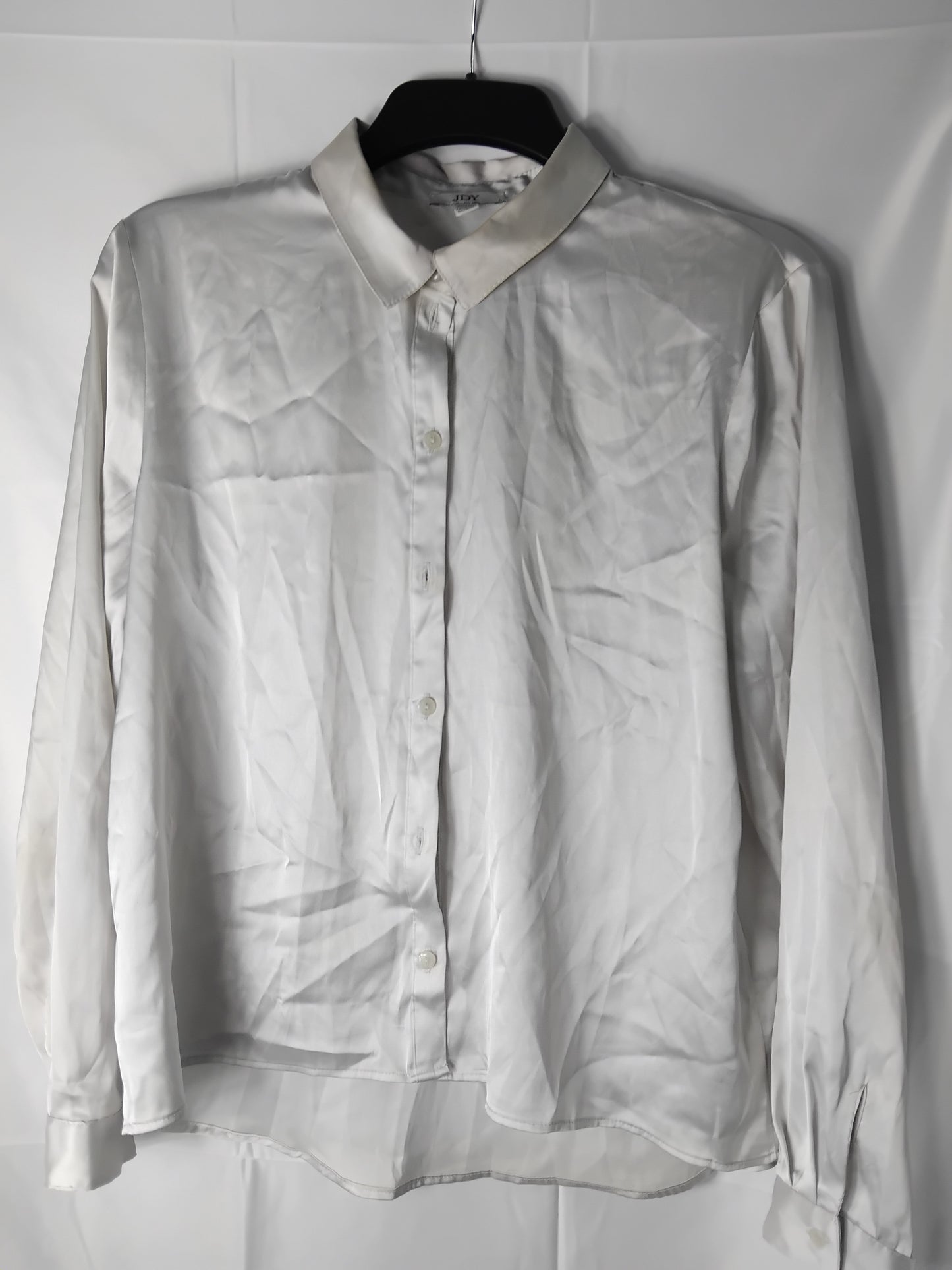 Ladies JDY white satin blouse - Size Large (light foundation stains inside collar)
