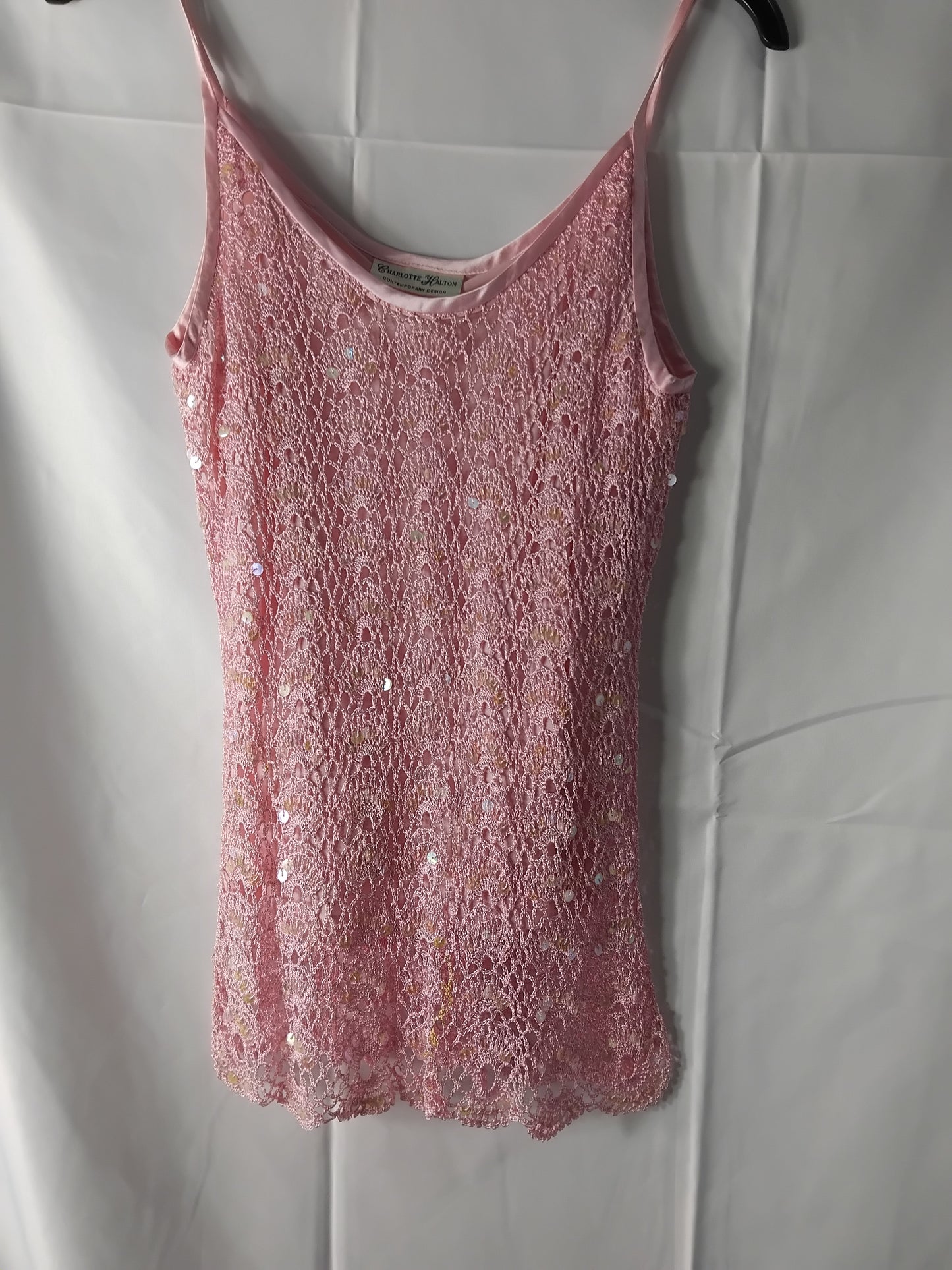Ladies Charlotte Halton Pink Sequin Vest Top - Size 8 estimated