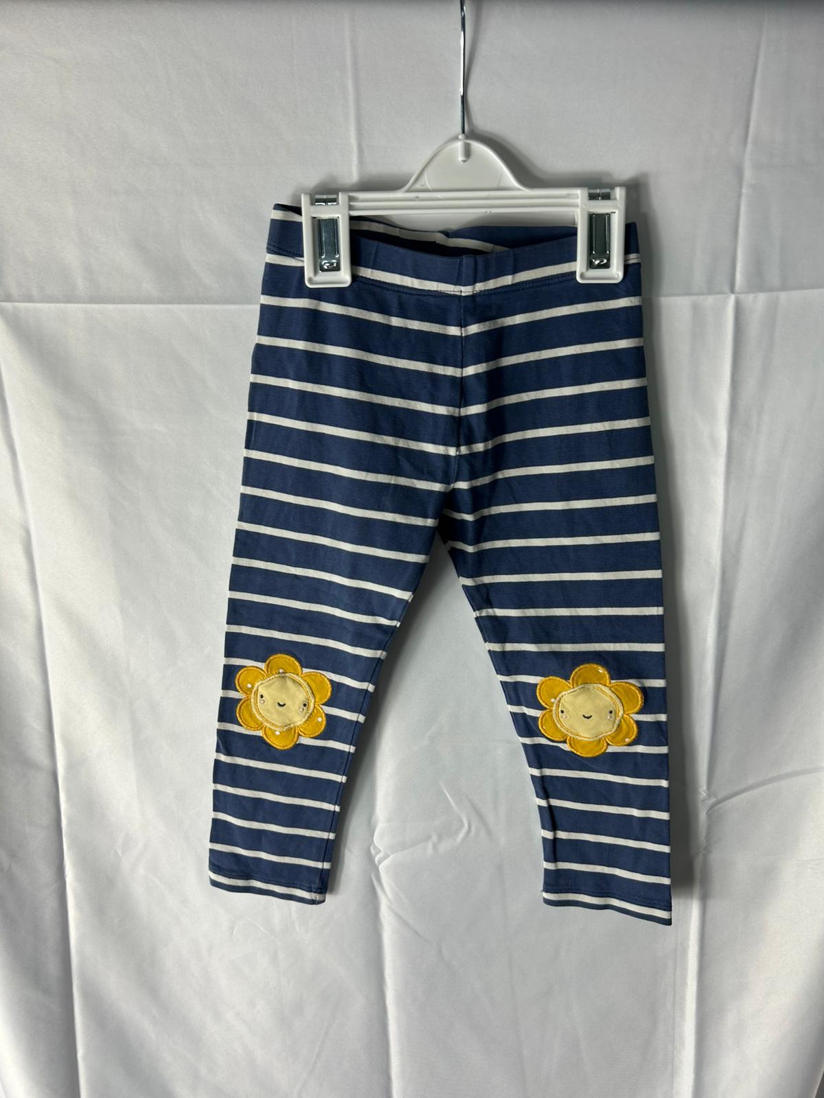 Kids NEXT Leggings Blue White Stripes Flower Knees - Age 2-3 Years