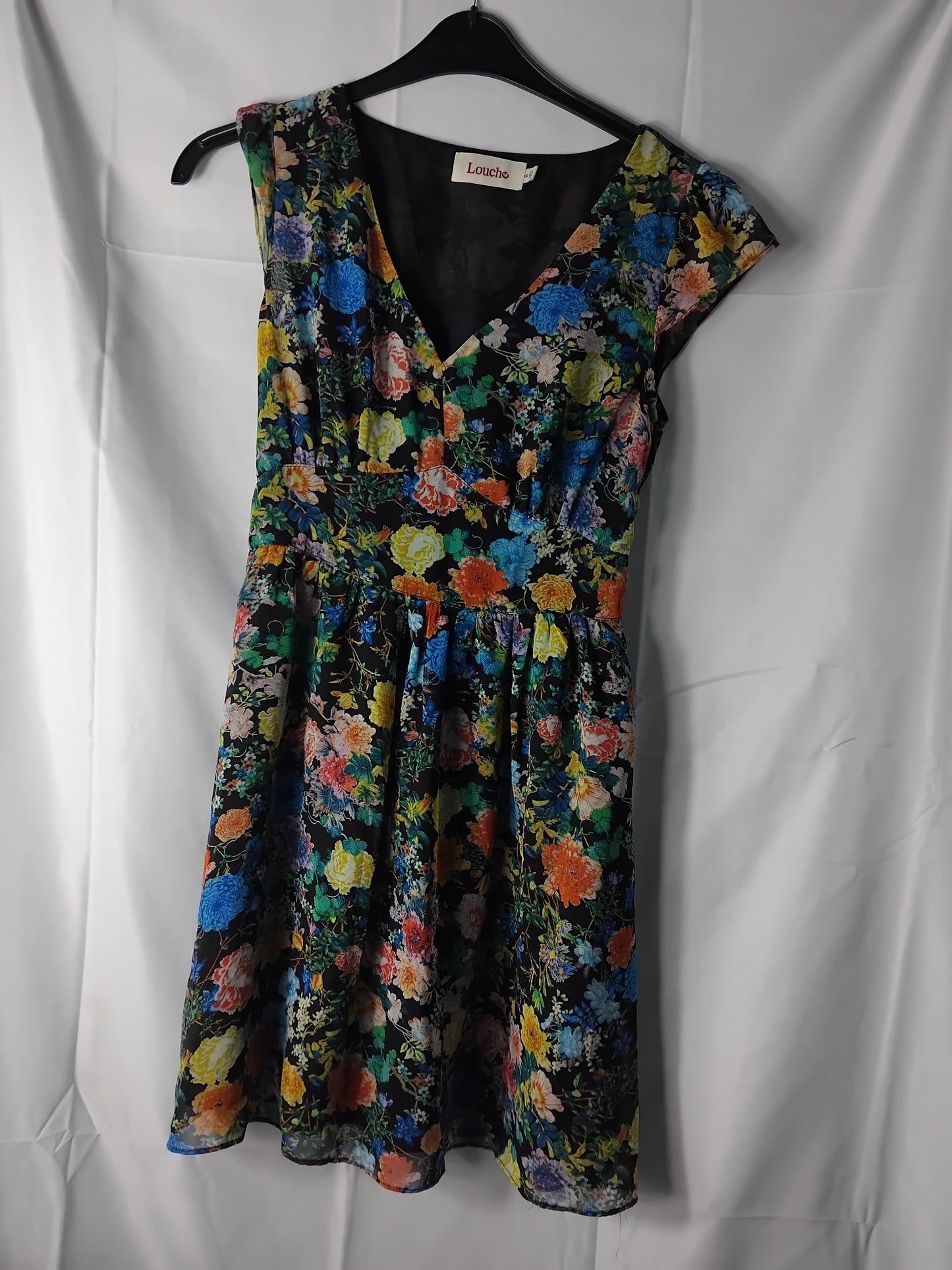 Ladies Louche Black and Floral Dress - Size 8