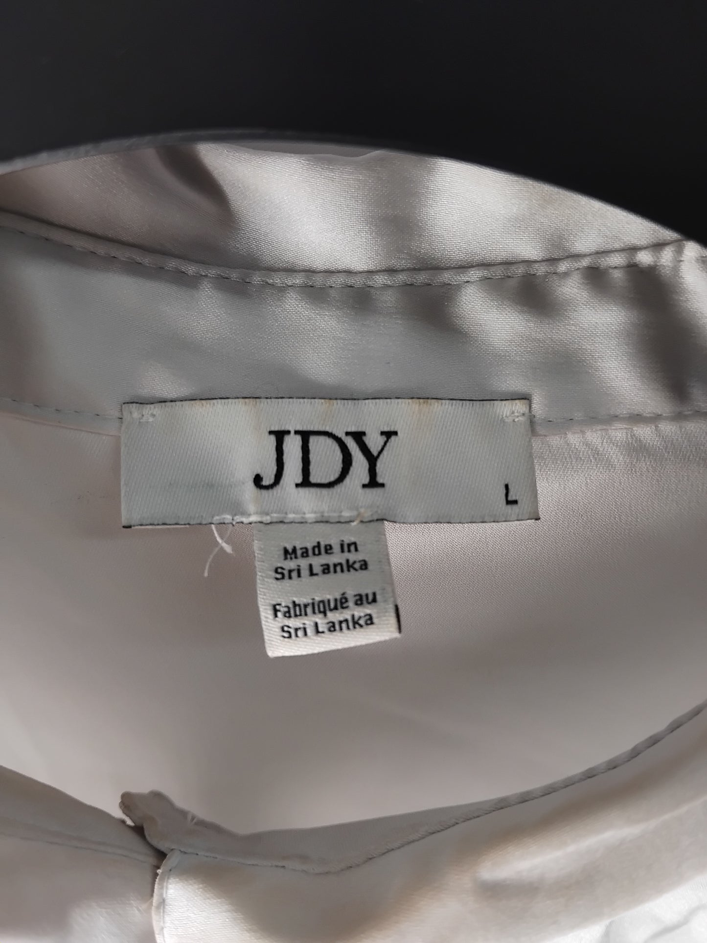 Ladies JDY white satin blouse - Size Large (light foundation stains inside collar)