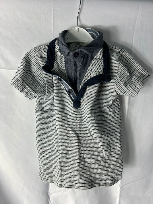 Kids JUNIORJ Top Polo Blue White Stripes double neck - Age 2-3 Years