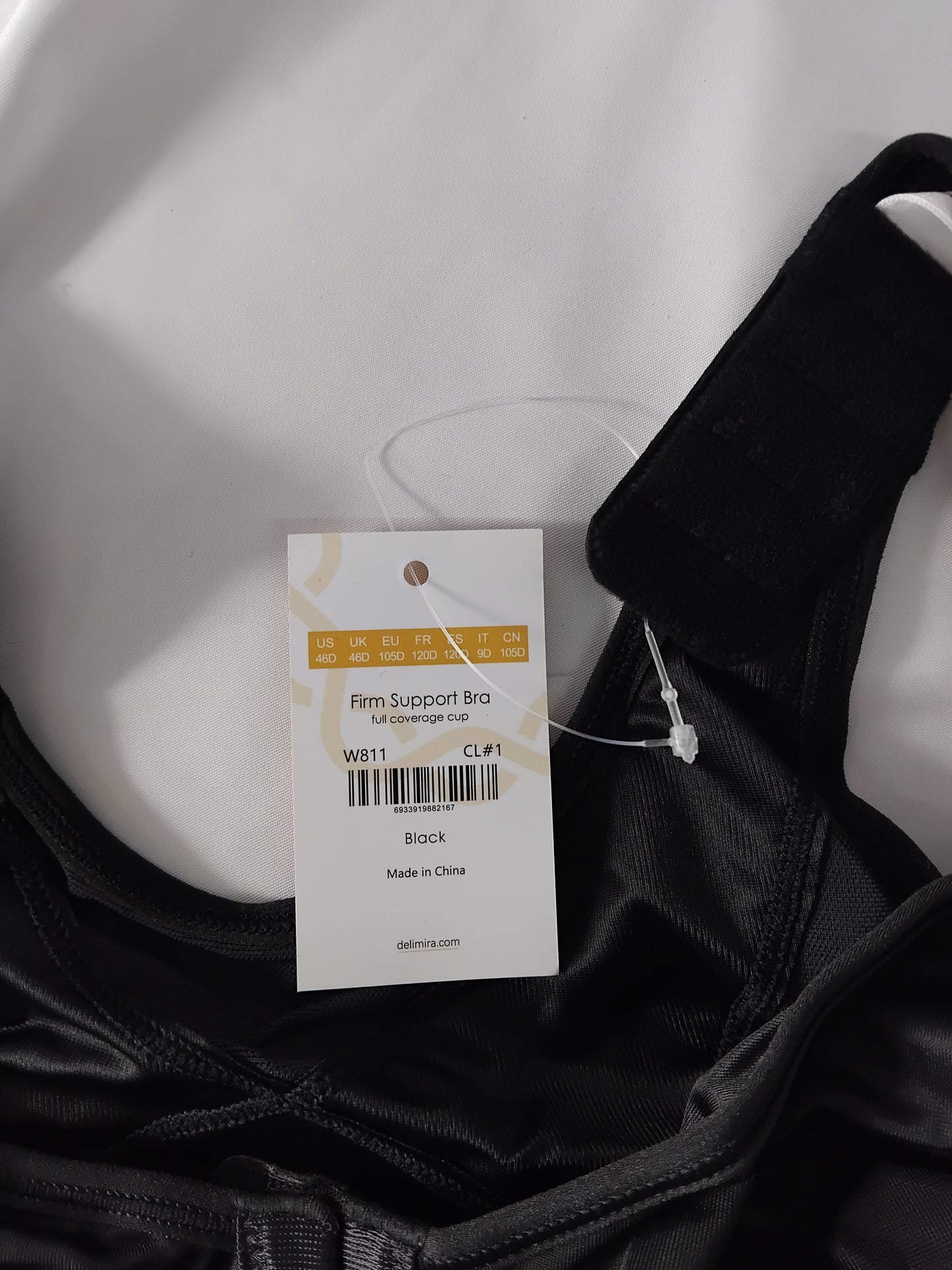 Ladies Bra Black Sports Front Zip - Size 46D