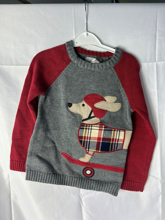 Kids JARVIS ARCHER Jumper Grey red sausage dog - Age 2-3 Years