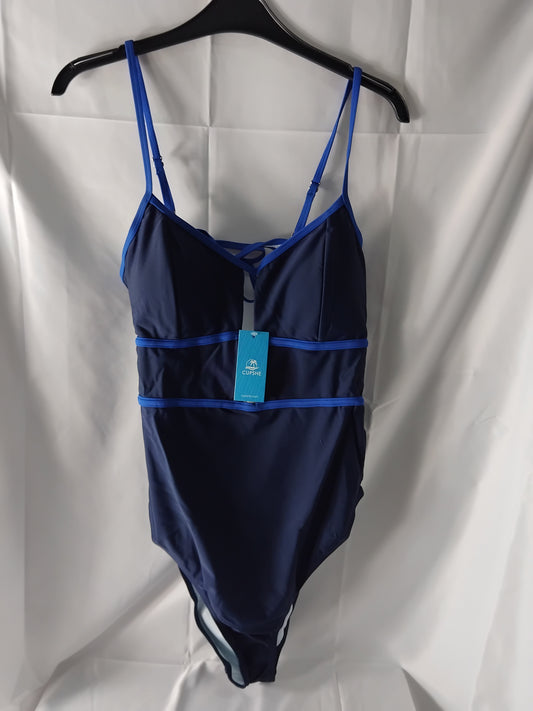 Ladies Swimwear Black Blue One Piece - Size L
