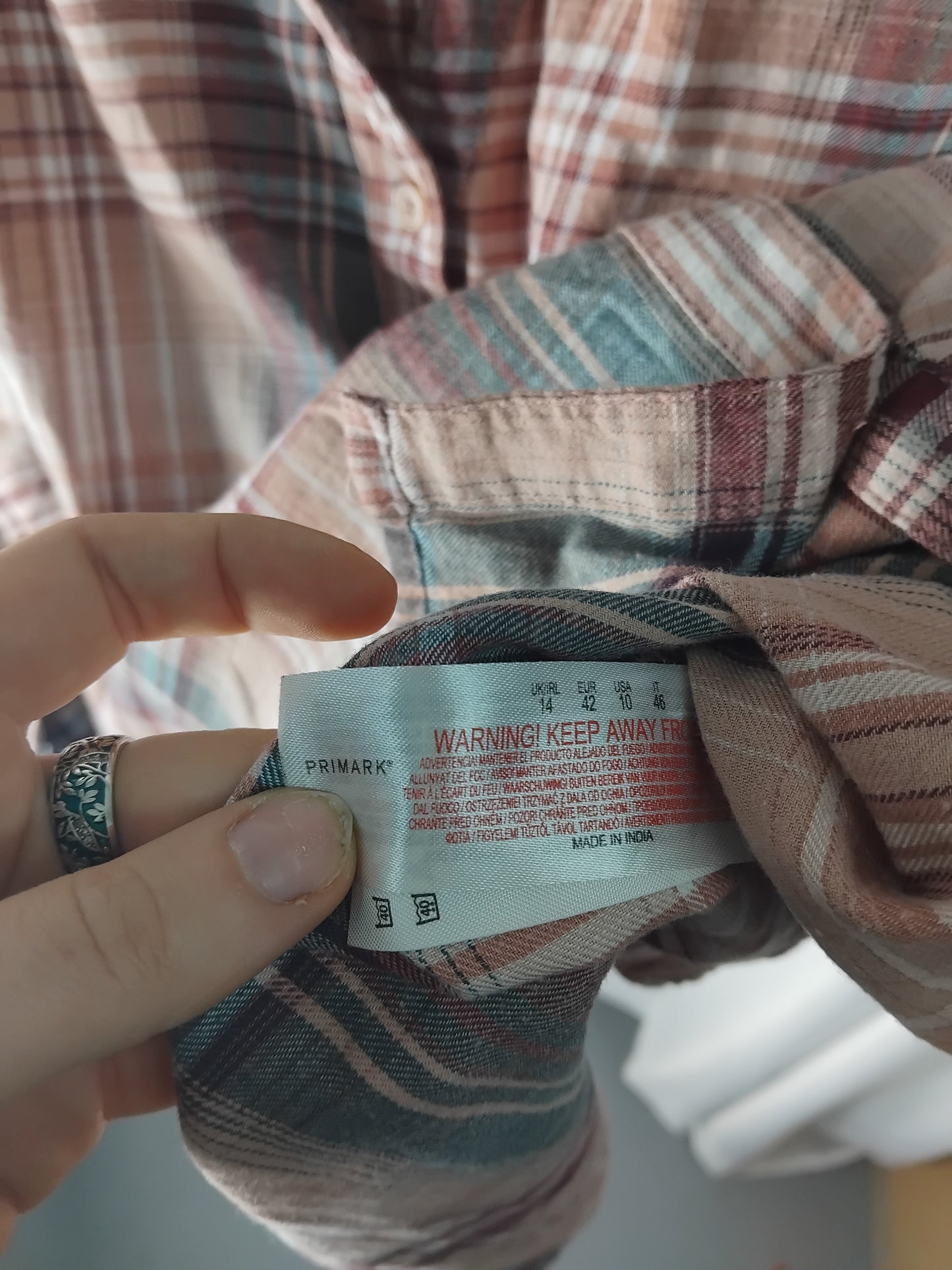 Ladies top Primark pink Plaid shirt  - Size 14