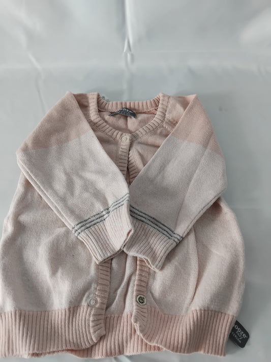 Babies 2-4 months Snooze pink and white cardigan