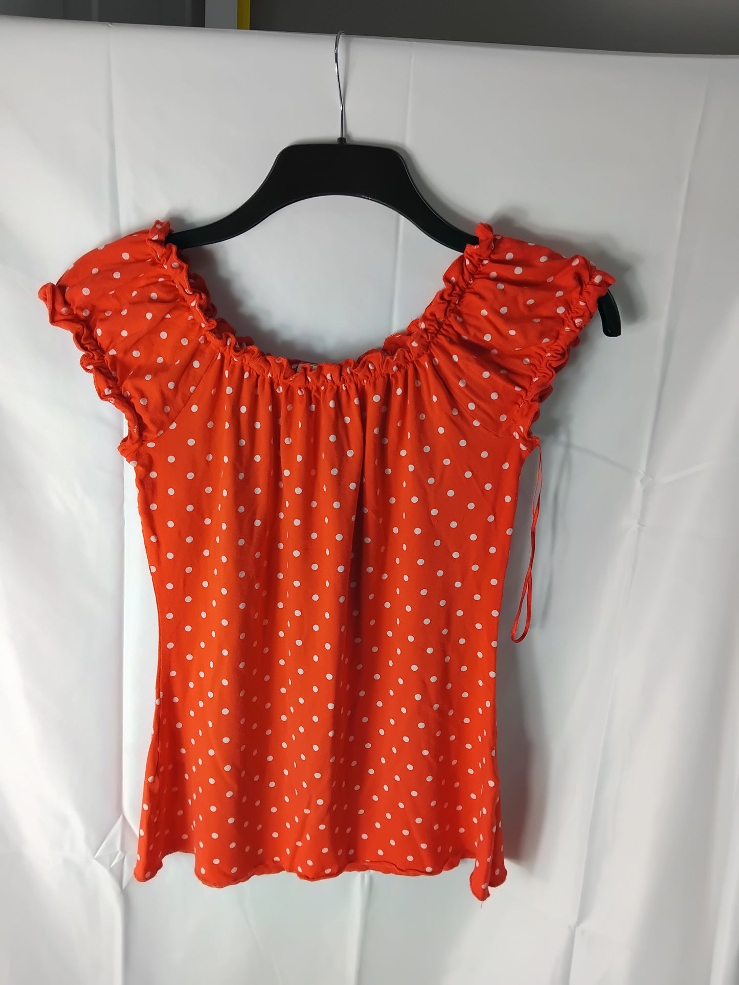 Ladies top - Joe Brown's red white polka dot off shoulder top - Size 12