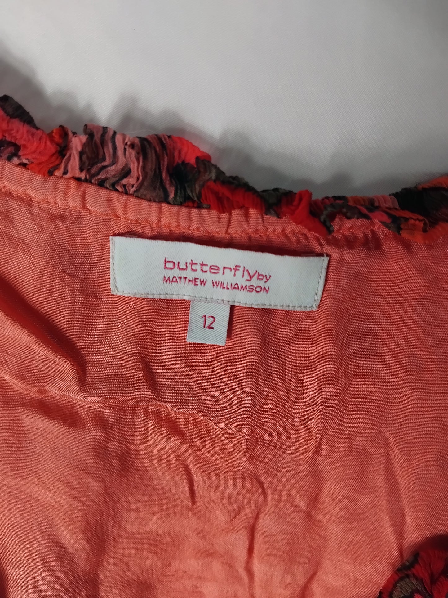 Ladies short dress / long top - Butterfly orange paisley print dress - Size 12