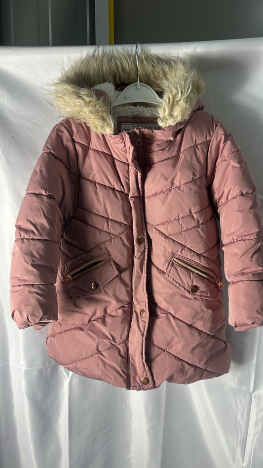 Kids coat - pink fur hood - Age 5-6