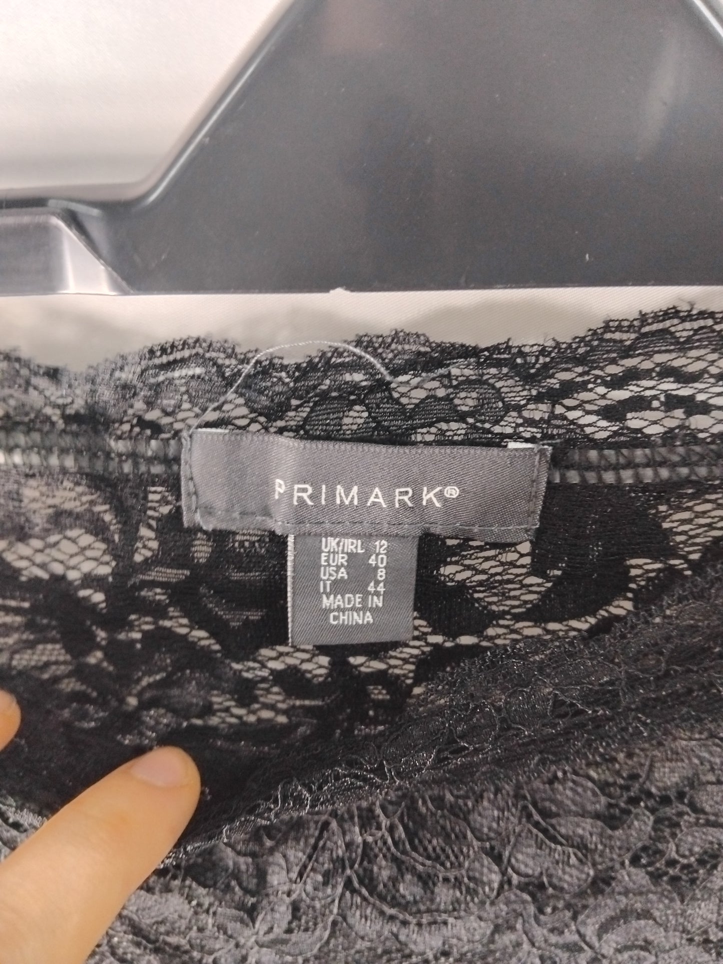 Ladies top Primark black lace off shoulder - Size 12