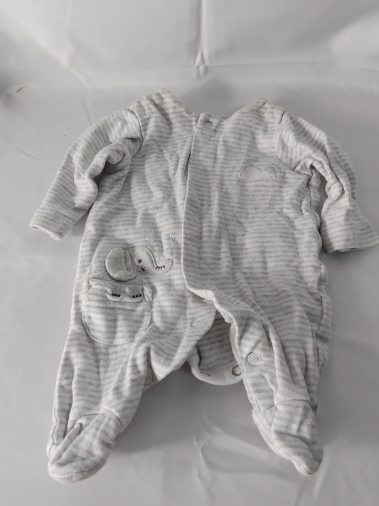 Babies (7lb / 3.1kg) John Lewis white striped elephant babygrow