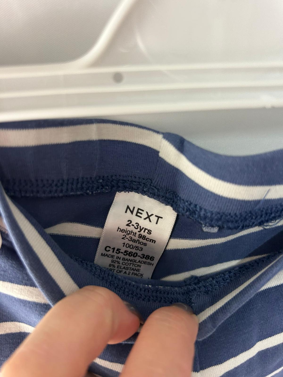 Kids NEXT Leggings Blue White Stripes Flower Knees - Age 2-3 Years