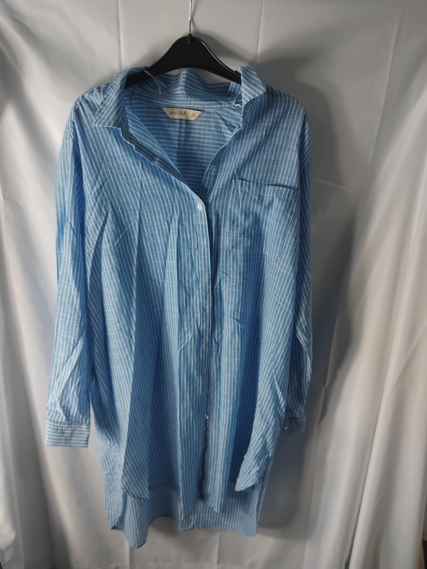 Ladies top F&F blue white stripes shirt dress - Size 16