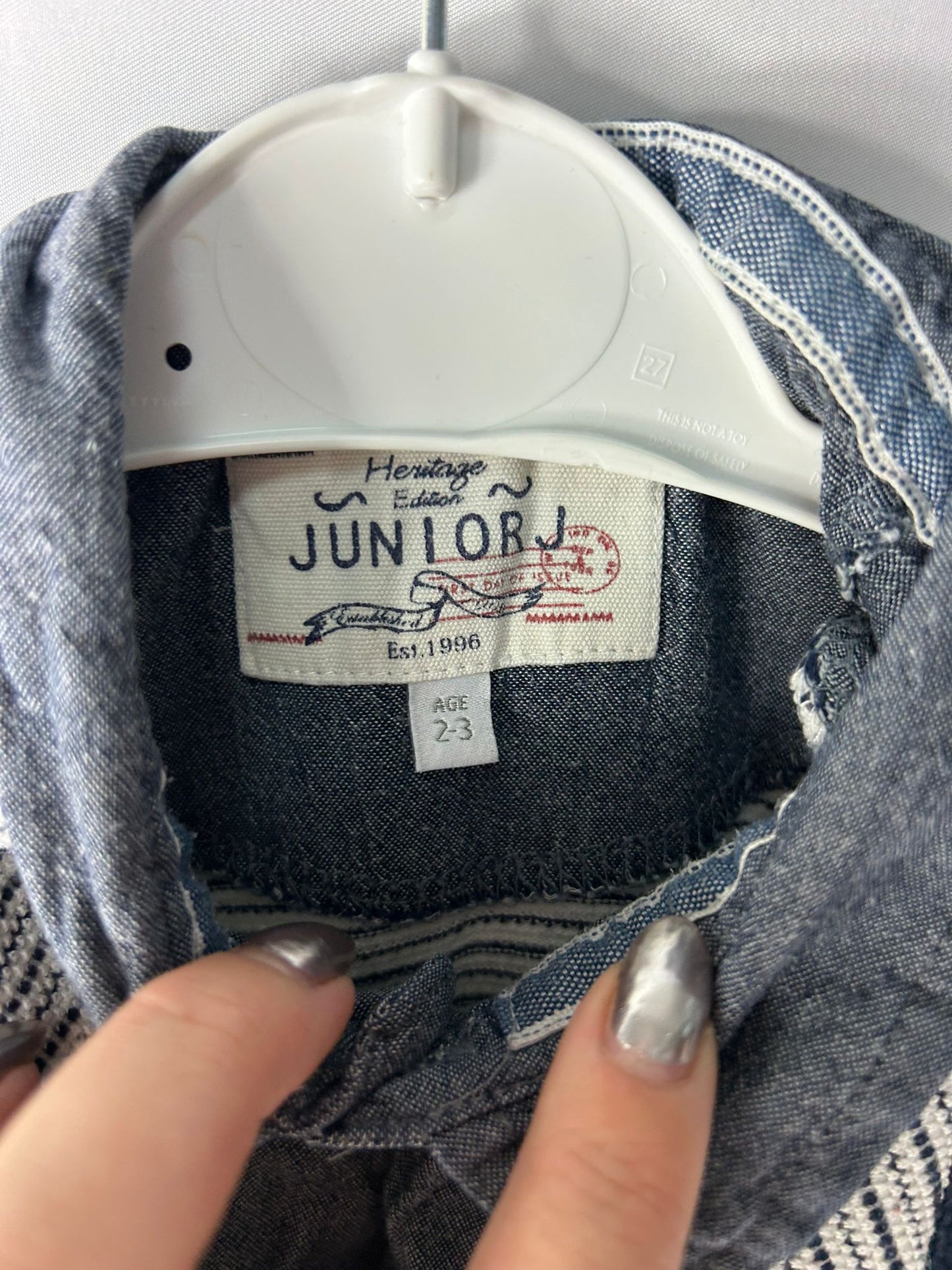 Kids JUNIORJ Top Polo Blue White Stripes double neck - Age 2-3 Years