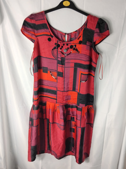 Ladies dress - Oasis pink red black sequined dress - est Size 12