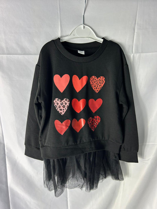 Kids Jumper black hearts tutu style - Age 4 Years