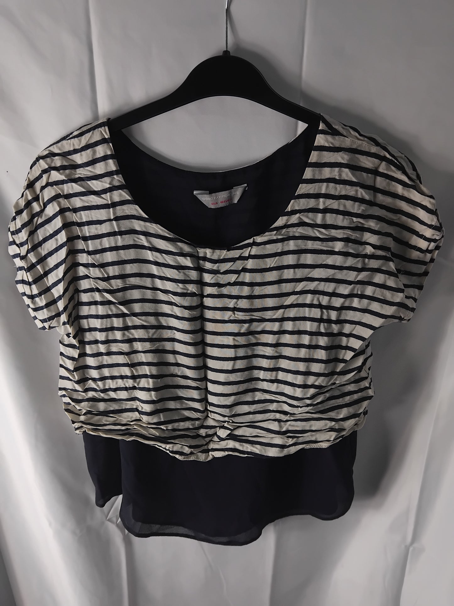 Ladies top Dorothy Perkins double layer navy stripes - Size 12