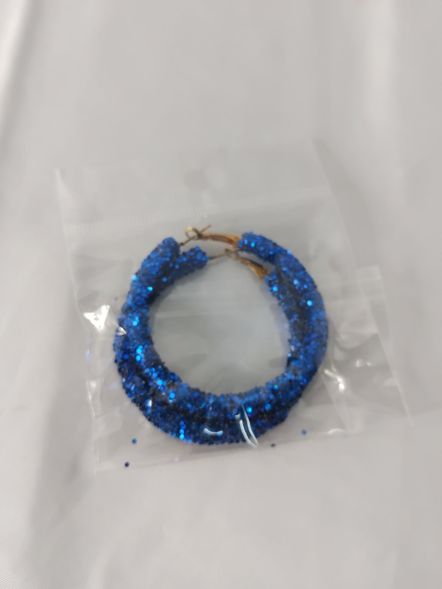 Dark Blue Glitter Hoop Earrings