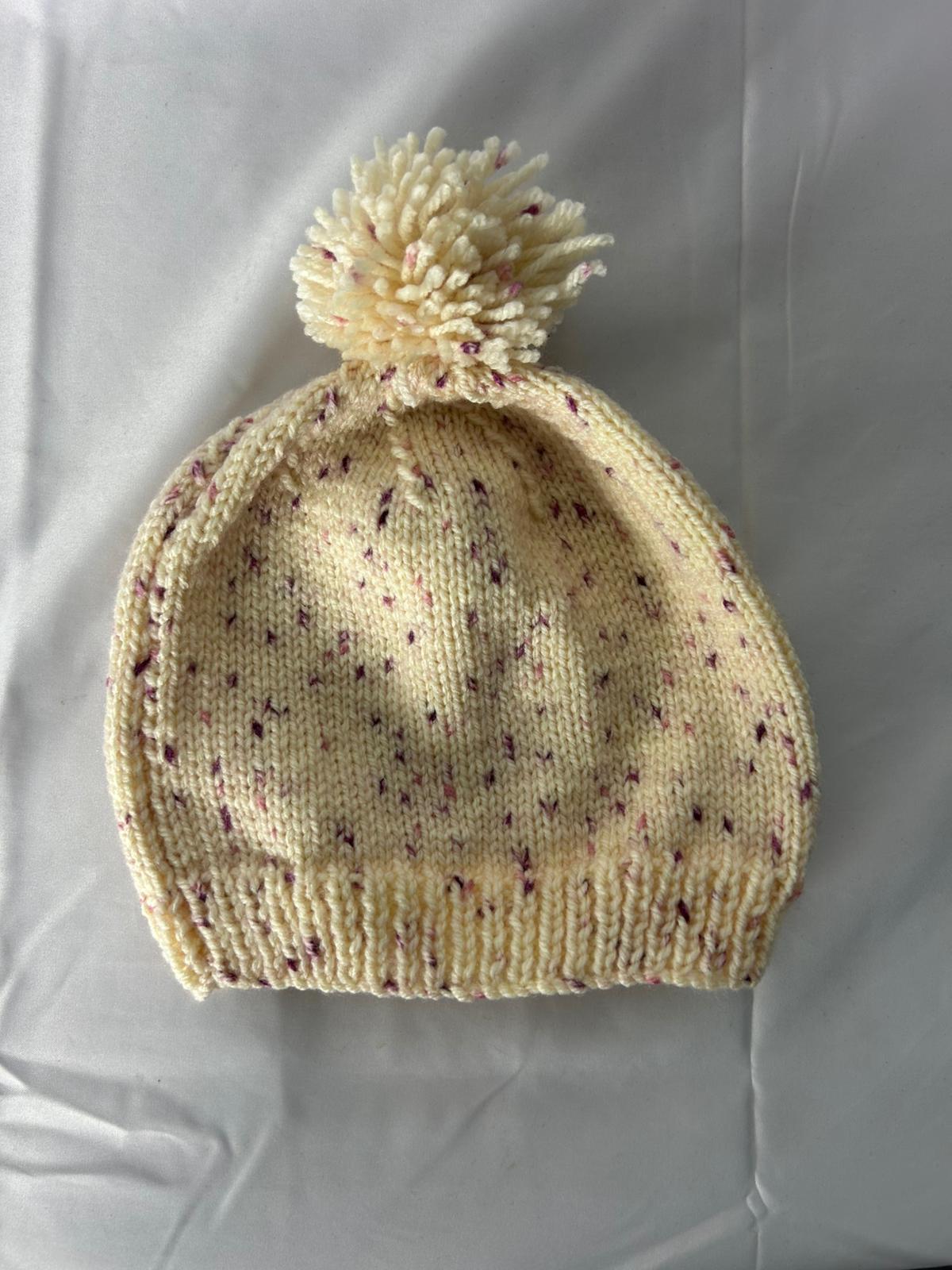 Kids hat cream mottled with pompom - Rough age 5-12